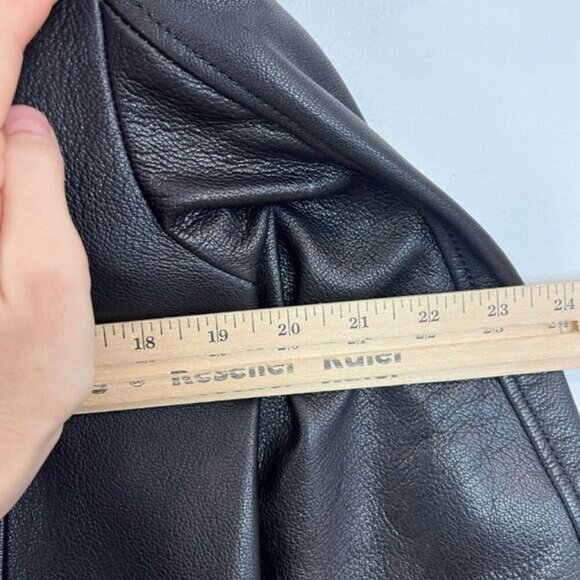 Zara Studio Women’s XS/S Black Goat Leather Motorcycle Jacket Oversized Rock - Picture 9 of 16